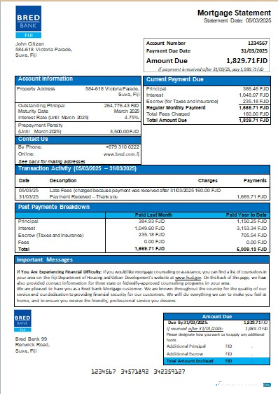 Download Fiji Bred bank bank mortgage statement scr Photoshop template